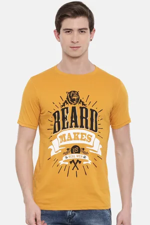 Bushirt Men Mustard Yellow Printed Round Neck Pure Cotton T-shirt
