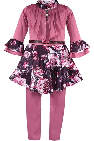 Wish Karo Girls Burgundy & Off White Printed Top with Trouser
