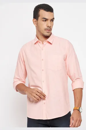 Duke Men Peach Solid Cotton Slim Fit Casual Shirt
