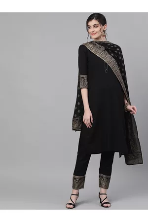 Ishin Women Black Yoke Design Gotta Patti Kurta with Trousers & With Dupatta