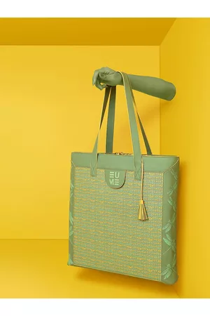 EUME Women Green Textured Oversized Synthetic Leather Handbag