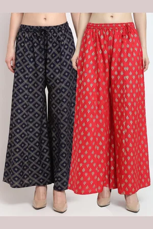 Jinfo Women Pack of 2 Navy Blue & Red Ethnic Motifs Printed Flared Knitted Ethnic Palazzos
