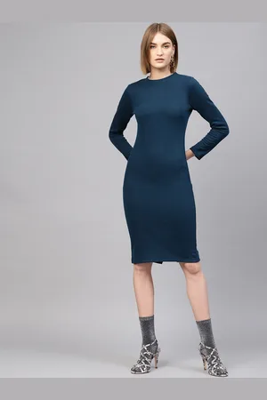 Sassafras Women Teal Blue Solid Bodycon Dress