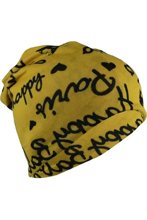 iSWEVEN Unisex Yellow & Black Printed Beanie