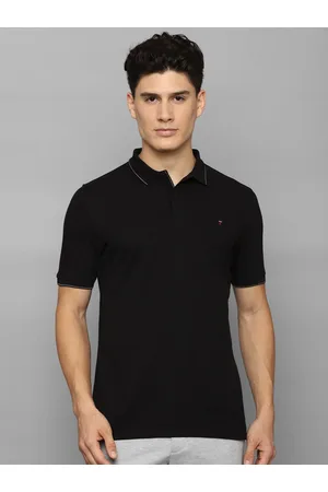 Buy Louis Philippe Men Black Solid Polo Collar T Shirt - Tshirts