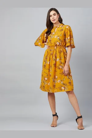 marie claire Women Mustard Yellow Printed A-Line Dress