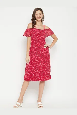 Color Cocktail Red Floral Georgette Dress
