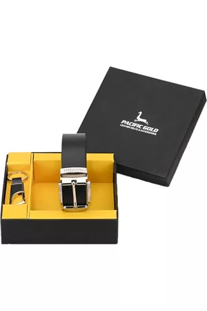 Pacific Men Black & Silver-Toned Genuine Leather Accessory Gift Set