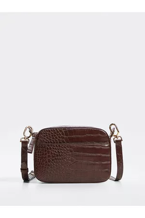 MANGO Bags - Burgundy Croc Textured Structured Sling Bag with Detachable Sling Strap