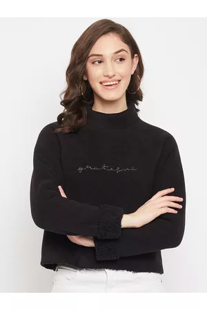 MADAME Woman Black High Neck Crop Top