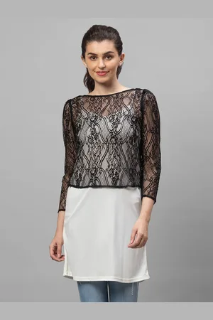 Globus Women Black Self Design Lace Crop Top