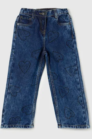 Max Collection Girls Blue Heavy Fade Printed Jeans