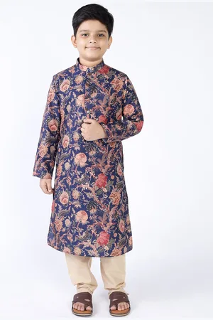 TABARD Boys Blue Floral Printed Flared Sleeves Kurta