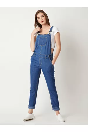 Miss Chase Women Blue Solid Slim Fit Denim Dungarees