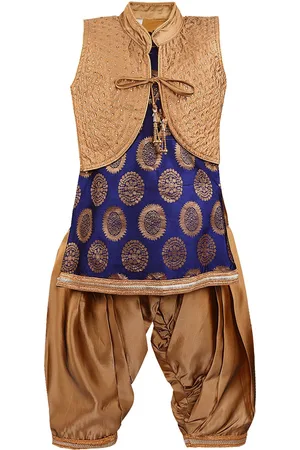 Wish Karo Girls Navy Blue & Gold-Toned Printed Dhoti Pants