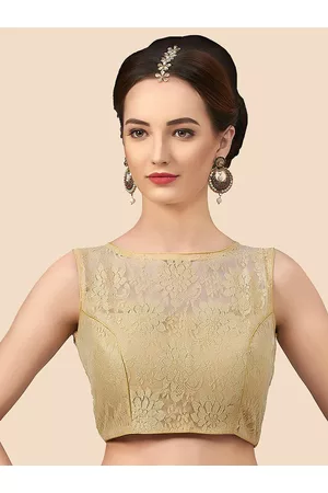 neckbook Women Gold Woven Design Princess Cut Padded Readymade Saree Blouse