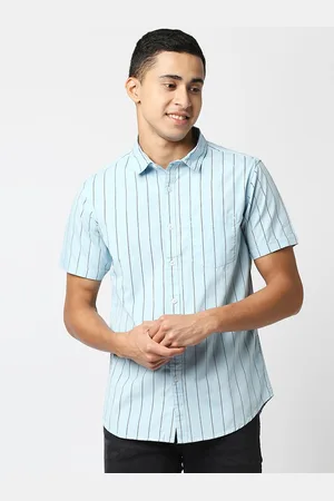 VALEN CLUB Men Blue Slim Fit Striped Pure Cotton Casual Shirt