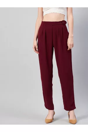 marie claire Women Maroon Pleated Trousers