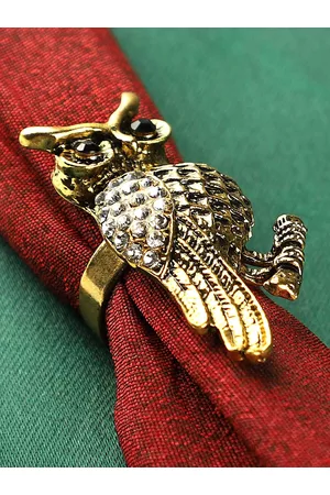 ANIKAS CREATION Gold-Plated Antique Stone Studded Owl Shape Handcrafted Finger Ring