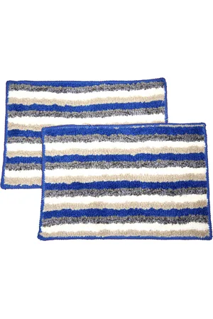 Ariana Set of 2 Blue & Beige Striped 1600 GSM Anti-Skid Microfibre Bath Mats