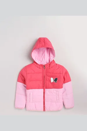 Toonyport Unisex Kids Pink Colourblocked Crop Padded Jacket with Patchwork