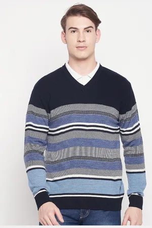 Duke Men Blue & Black Striped Striped Pullover