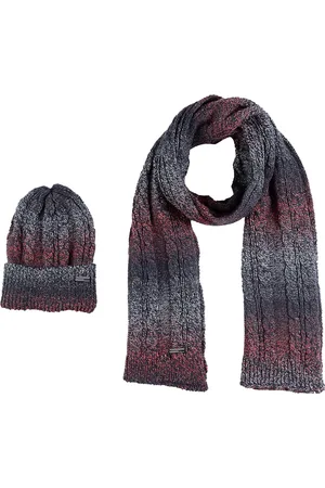 513 Clothing Women Grey & Maroon Knitted Mufflers with Cap