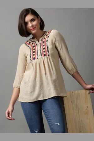 SHOWOFF Women Beige Ethnic Motifs Empire Top