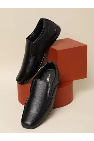 Liberty Men Black Solid Leather Formal Slip-Ons