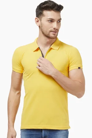 Status Quo Men Yellow Solid Polo Collar T-shirt