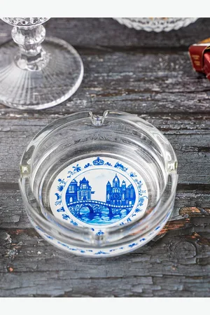 KOLOROBIA Transparent & Blue Dutch Pottery Glass Ashtray