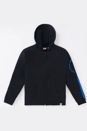 edheads Boys Black Solid Cotton Hooded Bomber Jacket