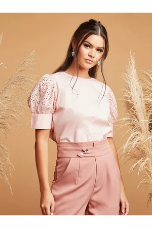 Styli Schiffli Puff Sleeves Top