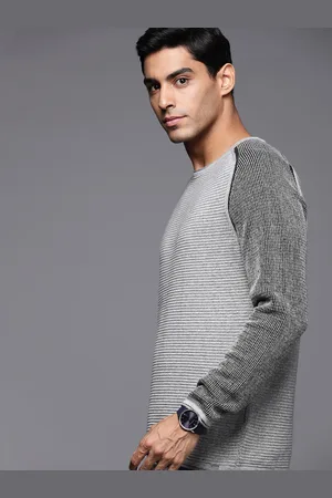Louis Philippe Men Grey Solid Pure Cotton Pullover
