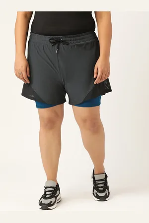 Spirit Animal Women Plus Size Grey & Blue Sports Shorts