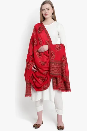 Mizash Women Red Floral Cutting Jaal Design Pashmina Woolen Shawl