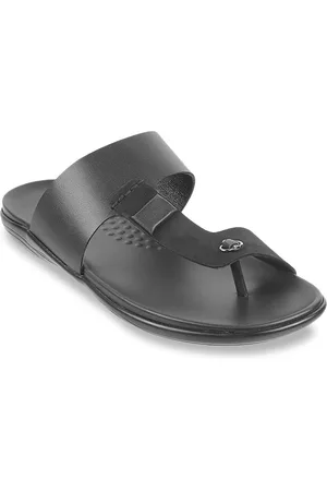Metro Men Black Leather Comfort Sandals