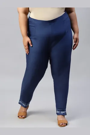 W Omen Plus Size Blue Slim Fit Cigarette Trouser