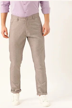 SOJANYA Men Peach-Coloured & Charcoal Grey Smart Fit Self Design Regular Trousers