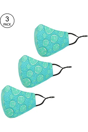 Tossido Kids Pack Of 3 Green Printed 3-Ply Reusable Pure Cotton Cloth Mask
