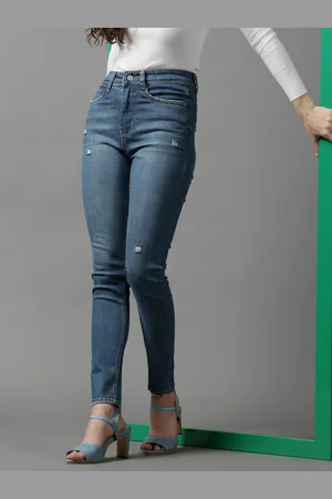 SHOWOFF Women Blue Slim Fit Low Distress Light Fade Stretchable Jeans