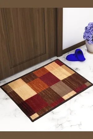 Athom Trendz Set Of 2 Brown & Beige-Coloured Colour-Blocked Anti-Skid Doormats