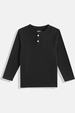 METRO KIDS COMPANY Boys Black Solid Henley Neck T-shirt