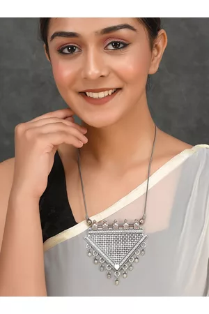 Silvermerc Designs Women Silver-Toned Brass Silver-Plated Oxidised Necklace