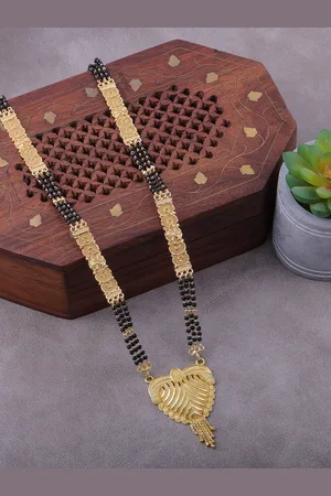 Brandsoon Gold-Plated & Black Beaded Mangalsutra