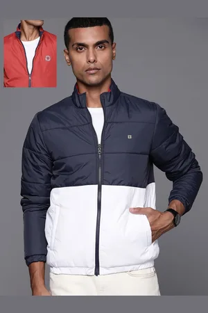 Louis Philippe Men Navy Blue & White Colourblocked Reversible Padded Jacket