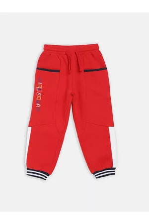 Blue Giraffe Girls Red & Black Solid 100% Cotton Joggers