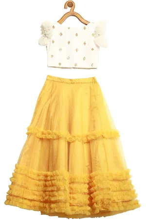 Ethnovog Girls White Mustard Embellished Made to Measure Lehenga Blouse