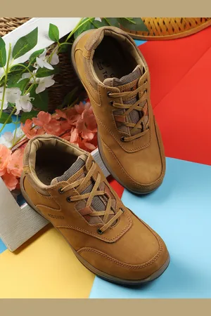 Red Chief Men Brown Solid Leather Mid-Top Flat Boots