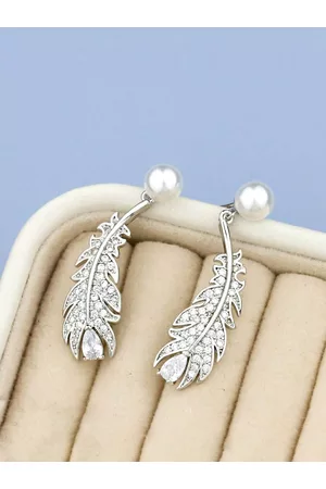 Yellow Chimes Woman Silver Plated White Pearl Contemporary Drop Earrings